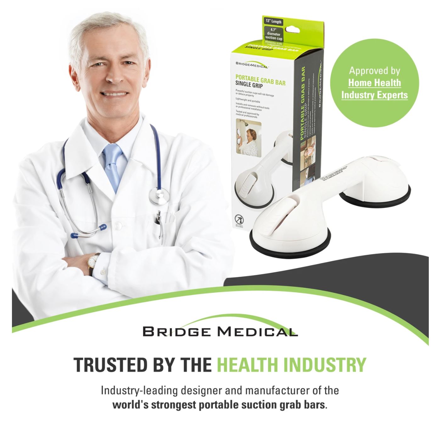 Single Grip Portable Suction Grab Bar